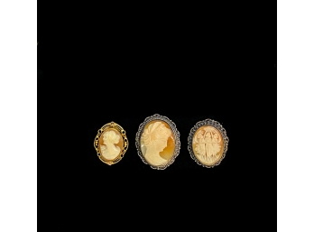 (3) CARVED CAMEO BROOCHES