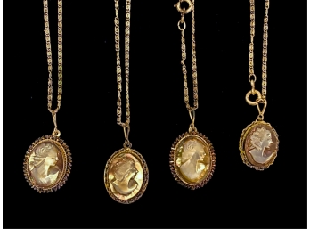 (4)MOTHER OF PEARL CARVED PORTRAIT CAMEO NECKLACES
