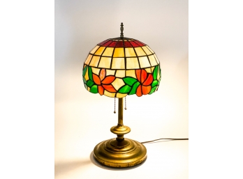 CONTEMPORARY LEADED GLASS LAMP W FLORAL DESIGN