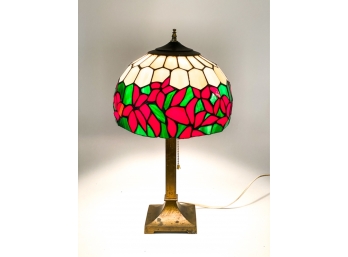 CONTEMPORARY LEADED GLASS LAMP W FLORAL DESIGN