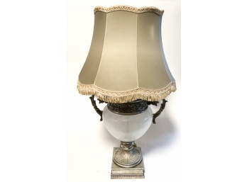 DECORATIVE URN FORM AND FROSTED TABLE LAMP
