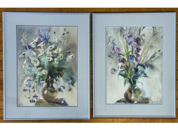 SIGNED PAIR OF WATERCOLORS 'STILL LIFE OF FLOWERS'