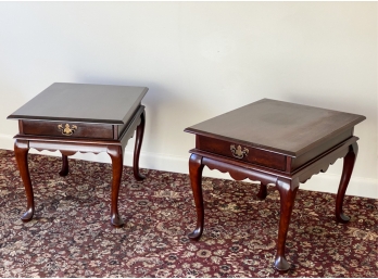 PAIR OF QUEEN ANNE STYLE ONE DRAWER END TABLES