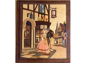 INLAID MARQUETRY PANEL 'ABOUT TOWN' SIGNED