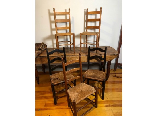 ASSEMBLED SET OF FIVE LADDER-BACK CHAIRS