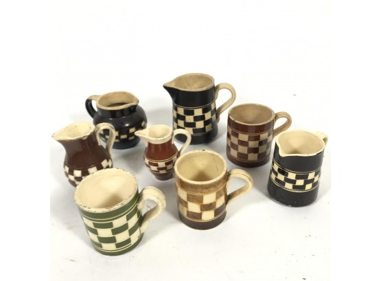 EIGHT PIECES OF CHECKERED YELLOW WARE