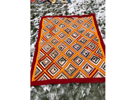 GEOMETRIC HAND SEWN STATE OF MAINE QUILT