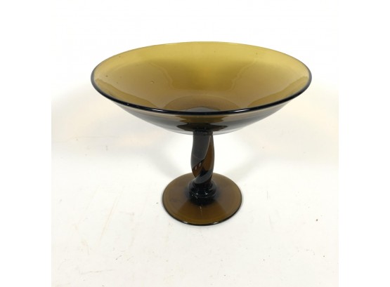 HAND BLOWN AMBER GLASS COMPOTE