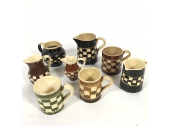 EIGHT PIECES OF CHECKERED YELLOW WARE