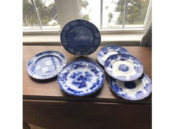 SIX PIECES OF ENGLISH FLOW BLUE
