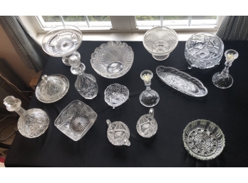 GROUP OF 15 PIECES OF CUT & PRESSED GLASS