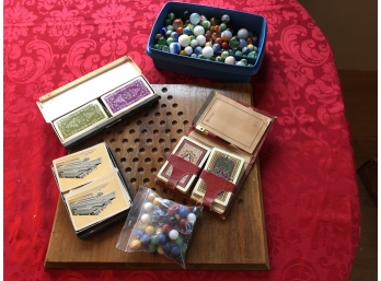 GAME LOT, MARBLES, CARDS