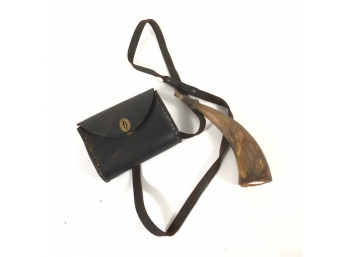 LEATHER MUSKET BALL POUCH AND HORN