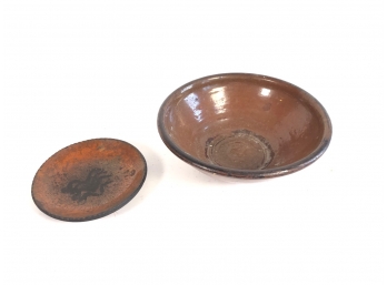 TWO PIECES OF 19TH CENTURY REDWARE