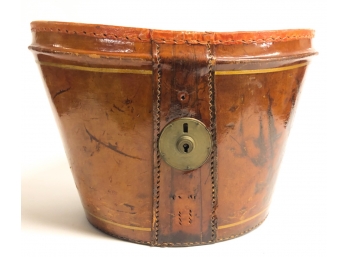 LEATHER BOUND BUCKET W/ MAP DECORATED INTERIOR
