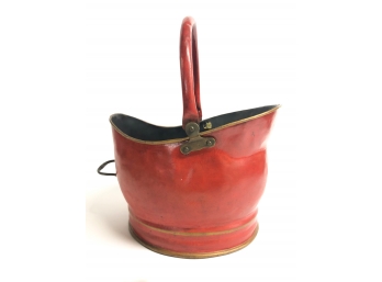 TIN SWING HANDLE FIRE BUCKET IN RED PAINT