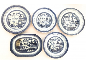GROUP OF (5) 19th c. CANTON PLATES