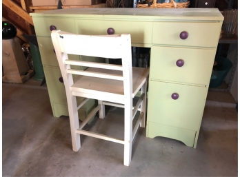 GREEN PAINTED DESK W/ CHAIR