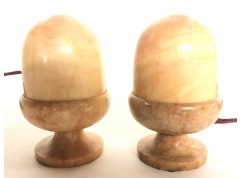 PAIR ANTIQUE DOME SHADED PINK ALABASTER LIGHTS