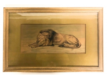 ANTIQUE WATERCOLOR OF LION SIGNED T.W. WHITE