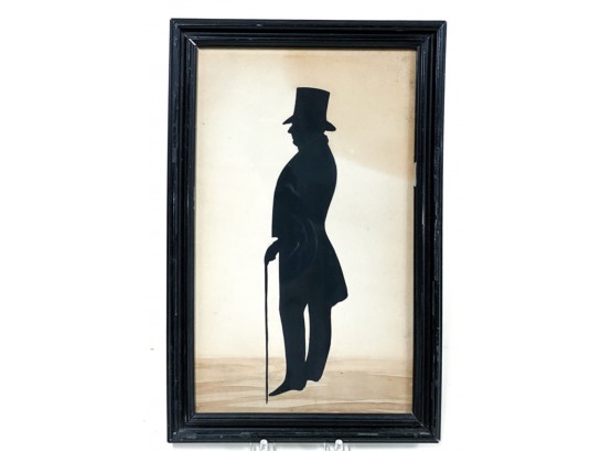 FRAMED PAPER CUT & WATERCOLOR SILHOUETTE OF A GENT