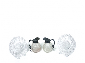 (2) PAIRS OF CUT GLASS, CREAMERS & DISHES