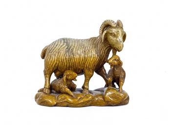 CARVED SOAPSTONE RAM & LAMBS GROUPING