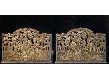 PLATED CONTINENTAL BOOKENDS WITH PUTTI DECORATION