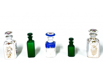 (5) PORCELAIN AND GLASS APOTHECARY BOTTLES