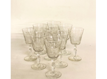 (9) CLEAR GLASS W/ WAVE PATTERN DECORATION WINES