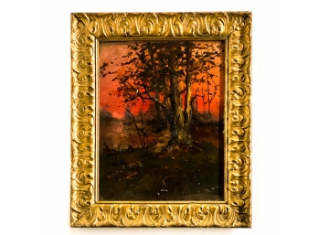 SIGNED OIL ON BOARD 'WOODS AT SUNSET'