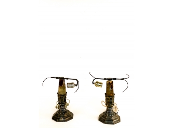 PAIR OF INTERESTING PLATED TABLE LAMPS