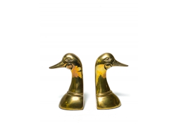 PR DECORATIVE BRASS OVER WOOD GOOSE FORM BOOKENDS