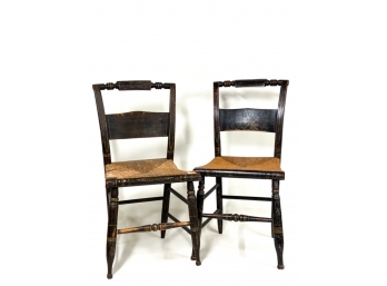 PAIR OF  CHAIRS W RUSH SEAT & TURNED LEGS