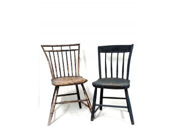 (2) PRIMITIVE PAINTED COUNTRY WINDSOR SIDE CHAIRS