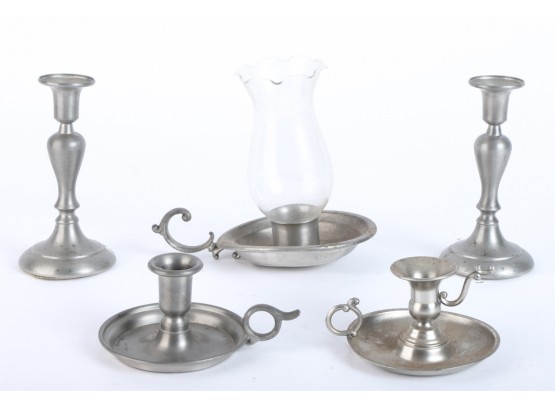 GROUPING OF (5) PEWTER CANDELSTICKS