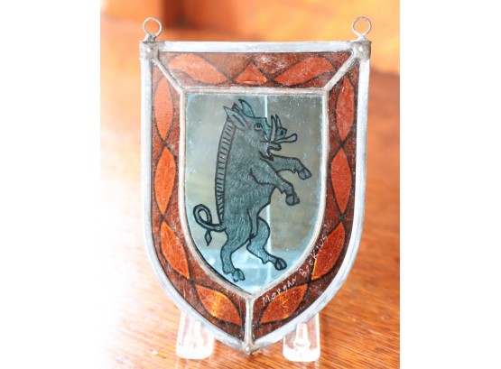 STAINED & LEADED GLASS PLAQUE of a WILD BOAR