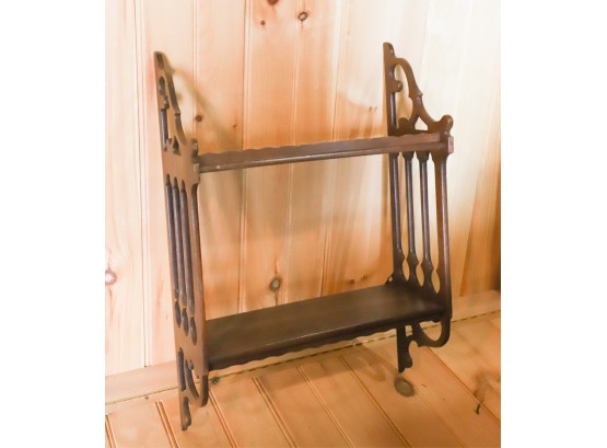 MAHOGNANY HANGING WALL SHELF with PIERCED SUPPORTS