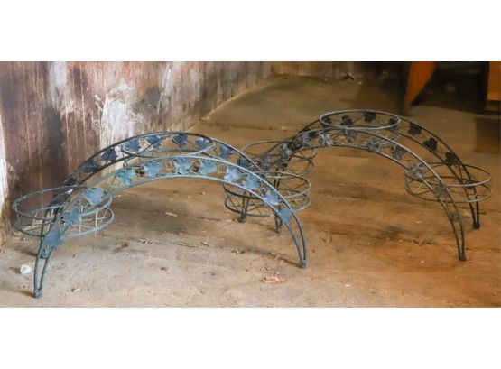 PAIR OF METAL PLANT STANDS with LEAF MOTIFS