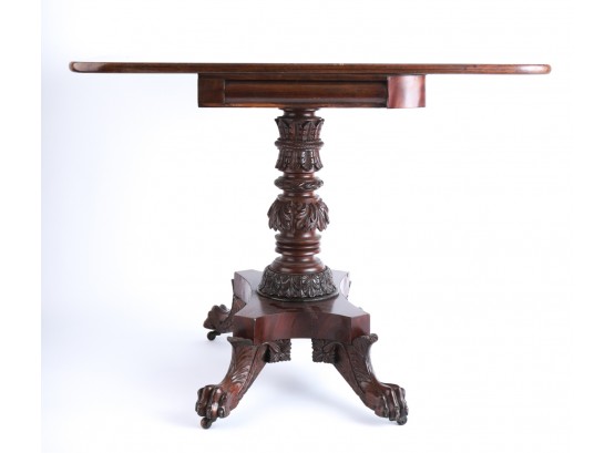 (19th c) AMERICAN CLASSICAL CARVED CARD TABLE