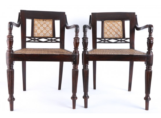 PAIR OF ROSEWOOD ARMCHAIRS with CANEWORK SEATS