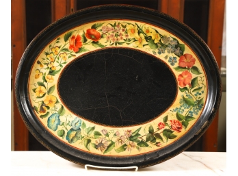 OVAL TOLEWARE TRAY HAND PAINTED w VARIOUS FLOWERS