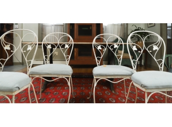 (4) WROUGHT IRON CHAIRS with UPHOLSTERED SEATS