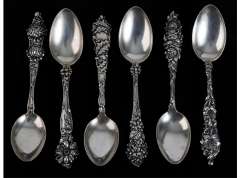 (6) ALVIN MFG CO STERLING SILVER FLORAL SPOONS