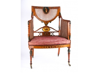 FANCY (19th c) CONTINENTAL CANEWORK ARMCHAIR