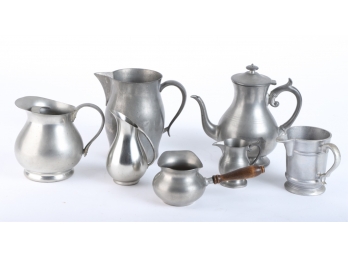 GROUPING OF PEWTER & METALWARE PITCHERS
