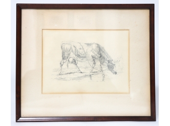 AMERICAN SCHOOL DRAWING OF A WATERING COW