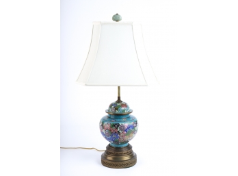 CHINESE CLOISONEE TABLE LAMP with JADE FINIAL