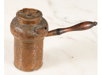 TIN LINED COPPER COFFEE POT with OFFSET HANDLE