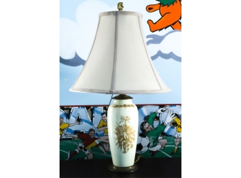 PORCELAIN TABLE LAMP with GILT MUSICAL MOTIF